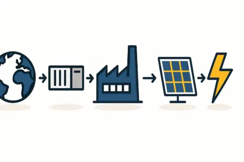 A graphic explaining the supply chain for a solar manufacturing business.