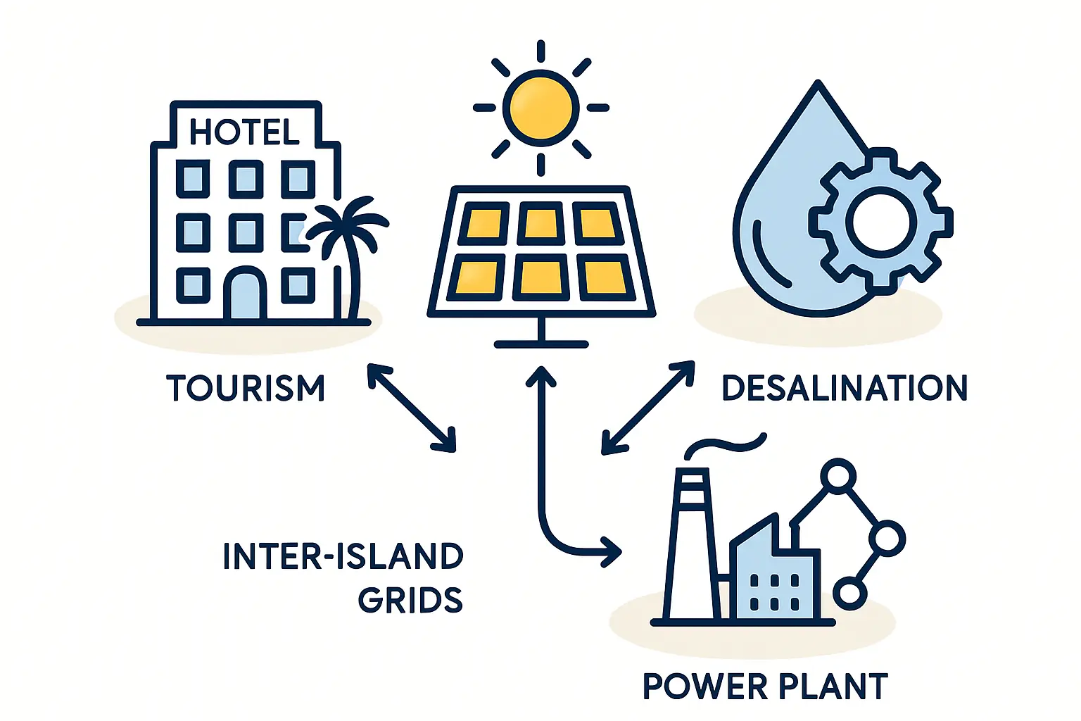 Solar panels powering a water desalination plant in Cabo Verde.