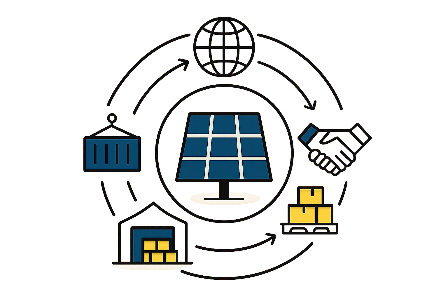 A deconstructed solar panel, highlighting different components