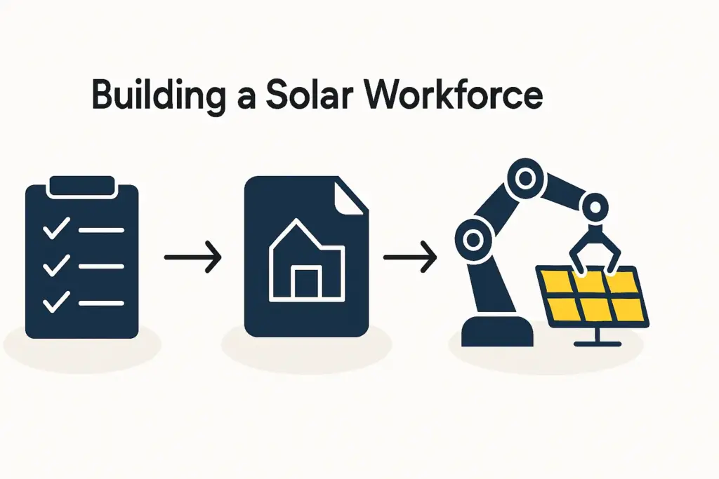 Robotic arm moving solar modules.