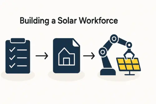 Robotic arm moving solar modules.
