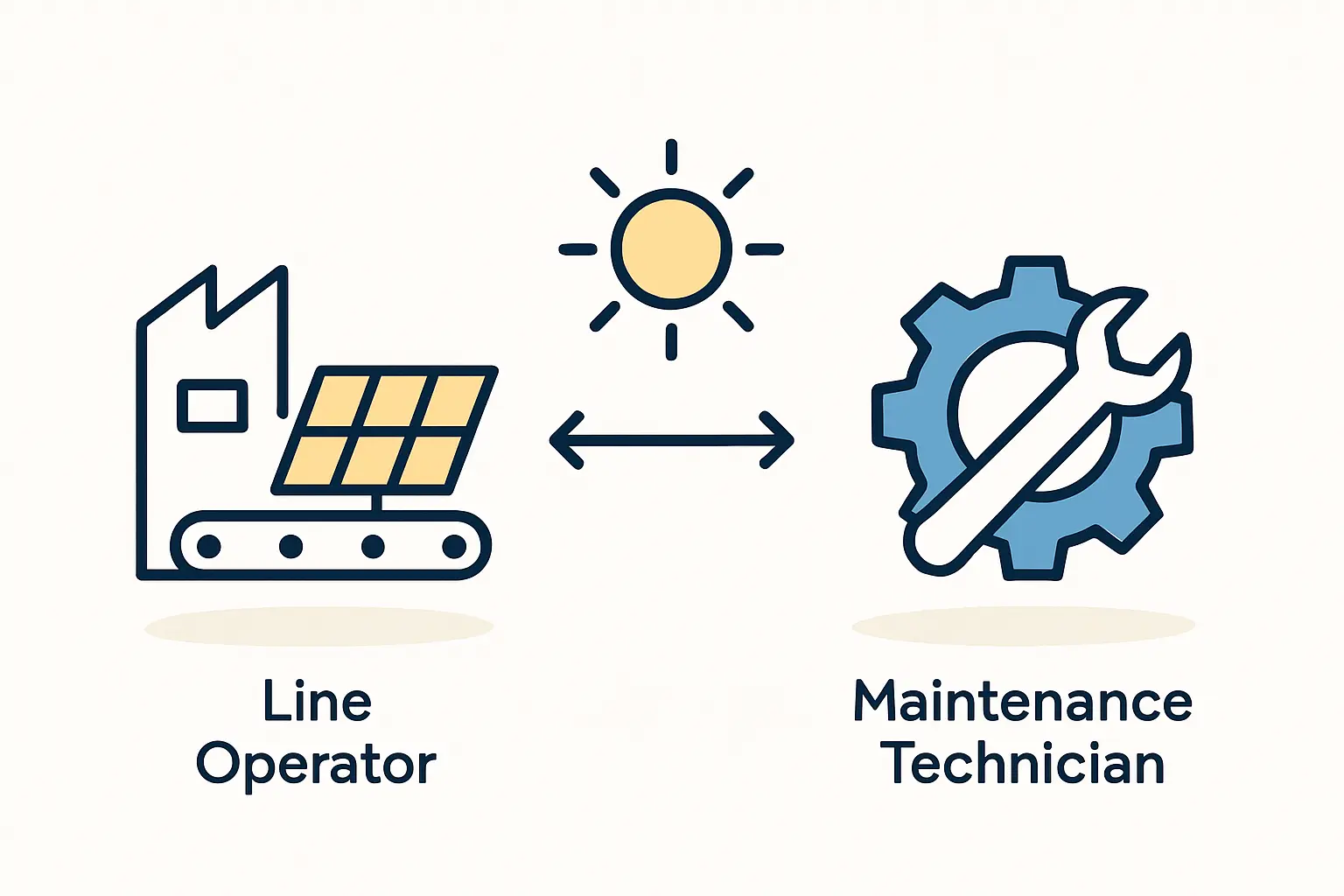 A diverse group of technicians working on a solar production line in a clean, modern facility