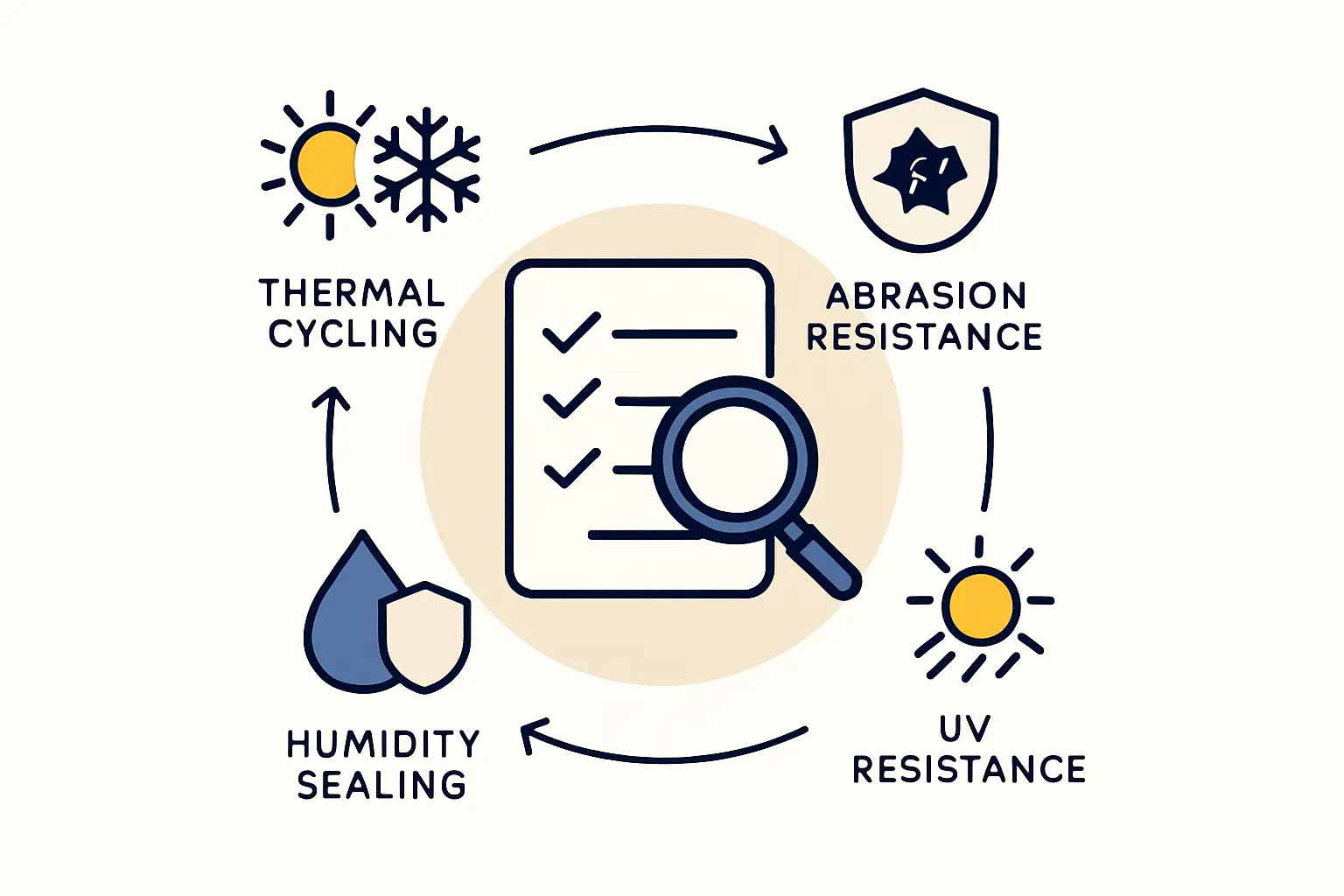 A clear, simple infographic illustrating the relationship between rising solar cell temperature on the X-axis and declining power output on the Y-axis.