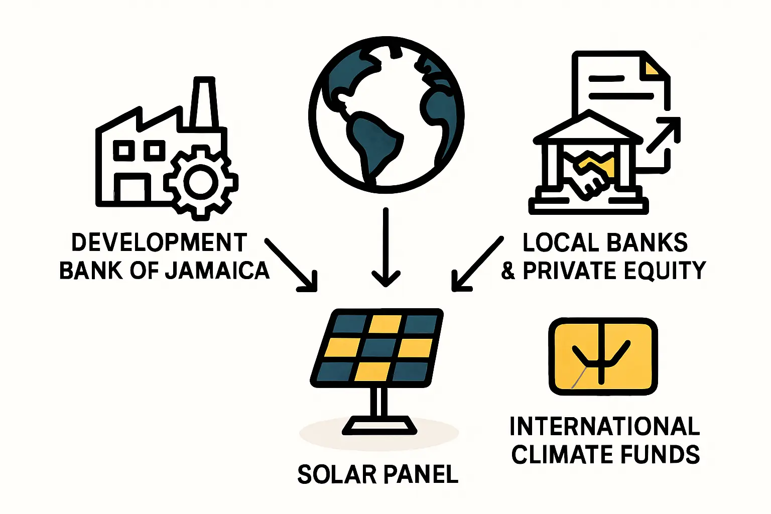 A professional meeting with architectural plans of a solar factory on a table, conveying planning and investment discussions.