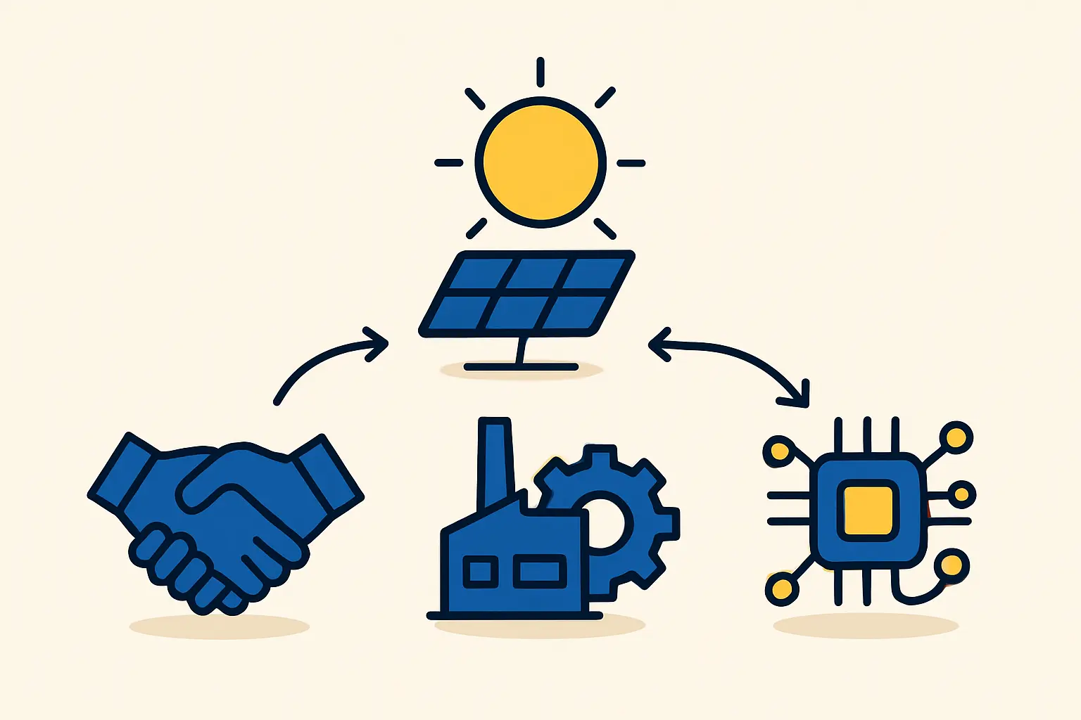 Table comparing the pros and cons of Local vs. Regional vs. International Sourcing for key solar module components.