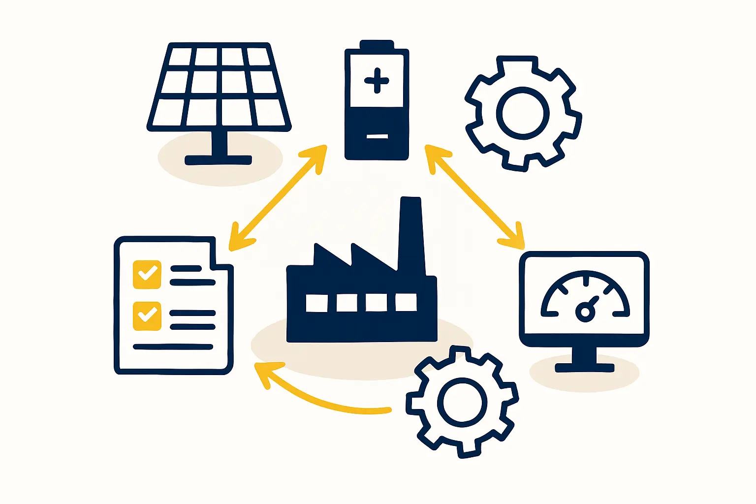 A picture of a commercial rooftop solar installation with battery storage units nearby.