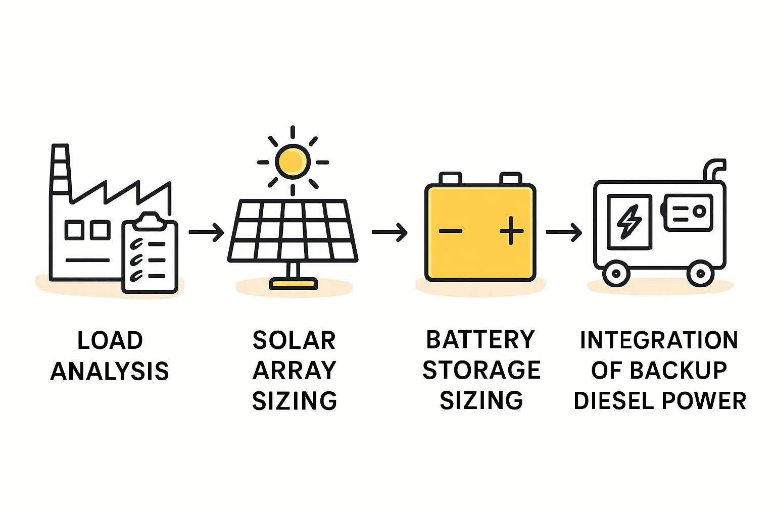 A diagram showing a hybrid power system with grid, diesel, and <a href=