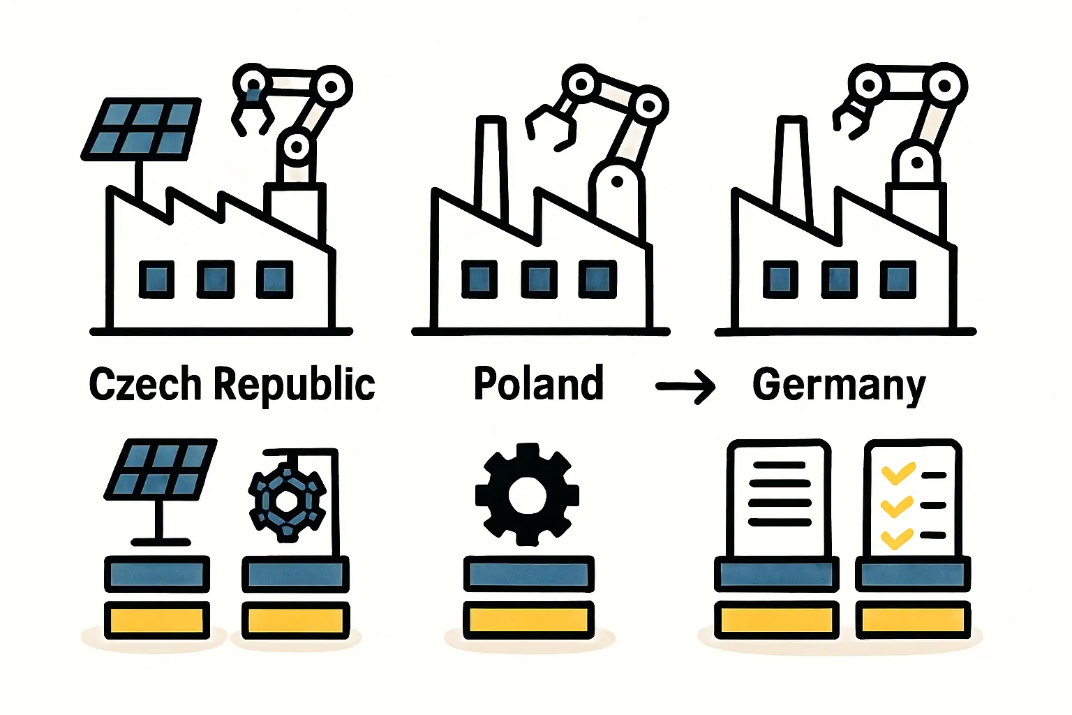 A modern factory floor in a Polish industrial park, clean and well-organized.