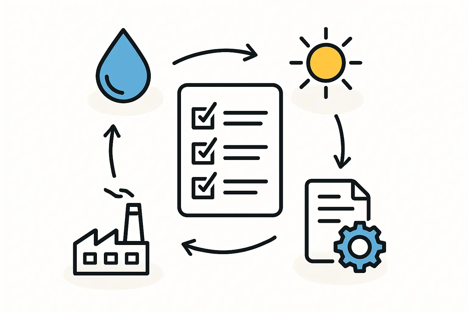A diagram or schematic showing a closed-loop water recycling system for an industrial facility.