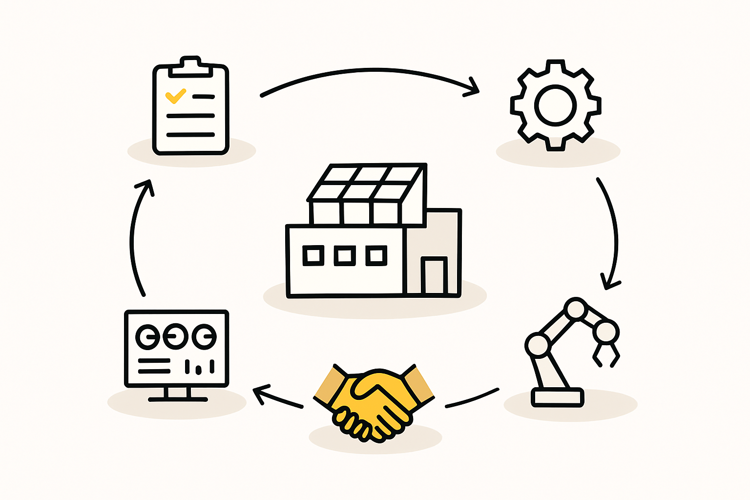 A flowchart illustrating the key phases of a turnkey solar factory project, from initial consultation with J.v.G. to full-scale production.