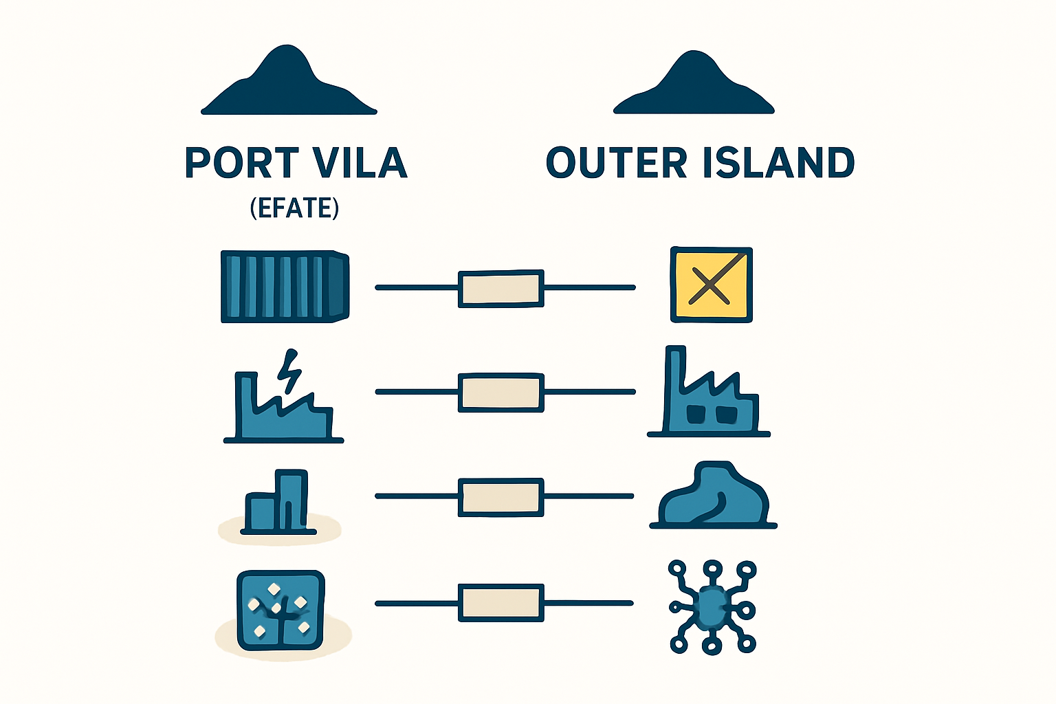 A small inter-island freight vessel being loaded at a secondary port in Vanuatu, illustrating the scale of local logistics.