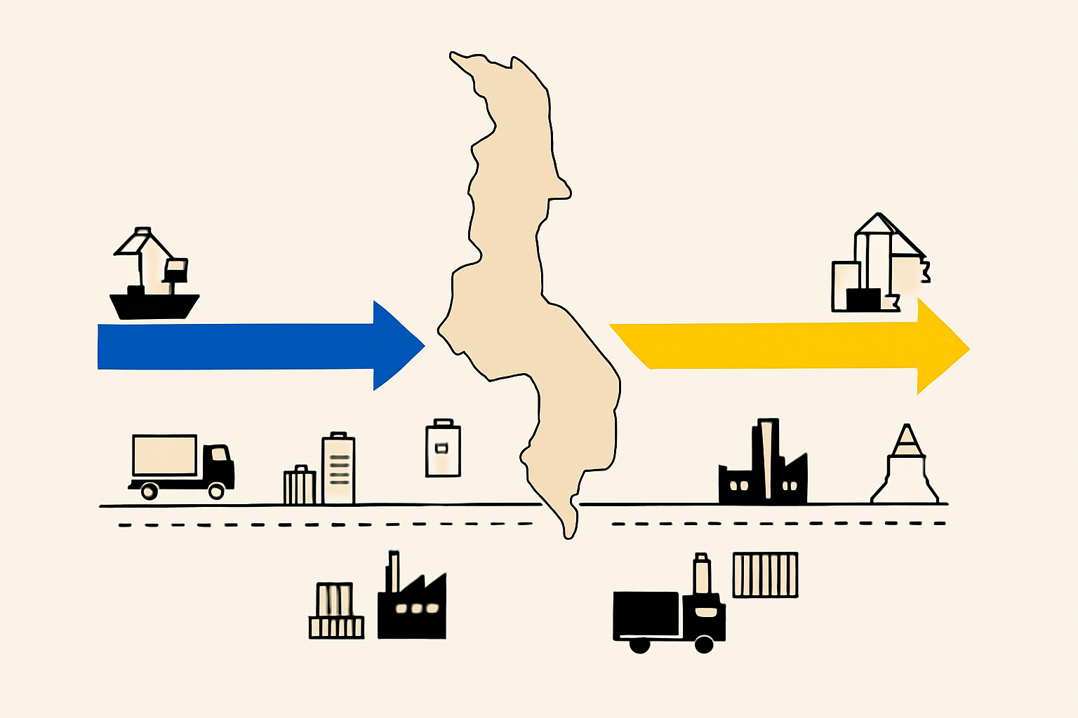 A typical industrial area in Malawi, showing factory buildings and infrastructure.