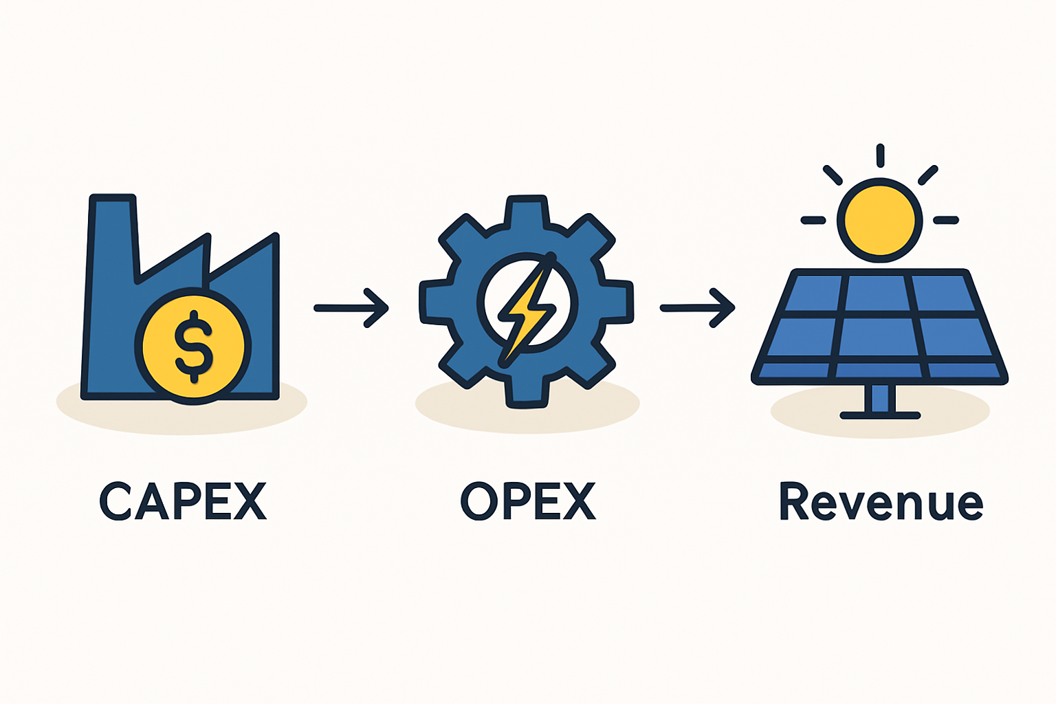 A financial model spreadsheet showing charts and figures for a solar factory.
