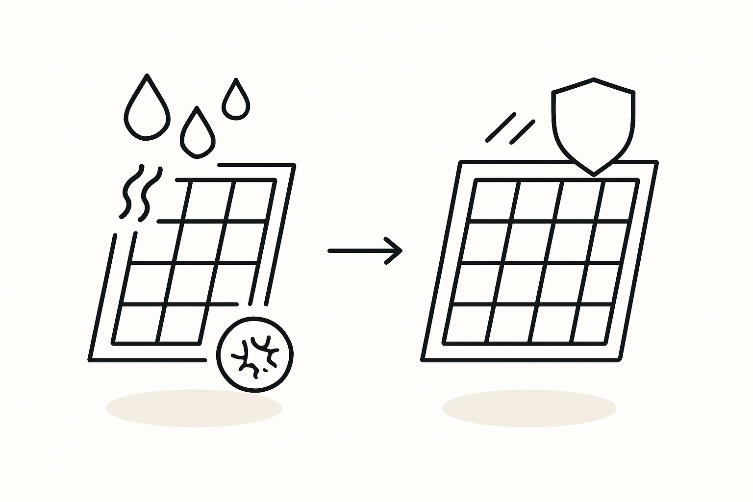 A diagram illustrating the layers of a Glass-Glass solar module compared to a standard Glass-Foil module.