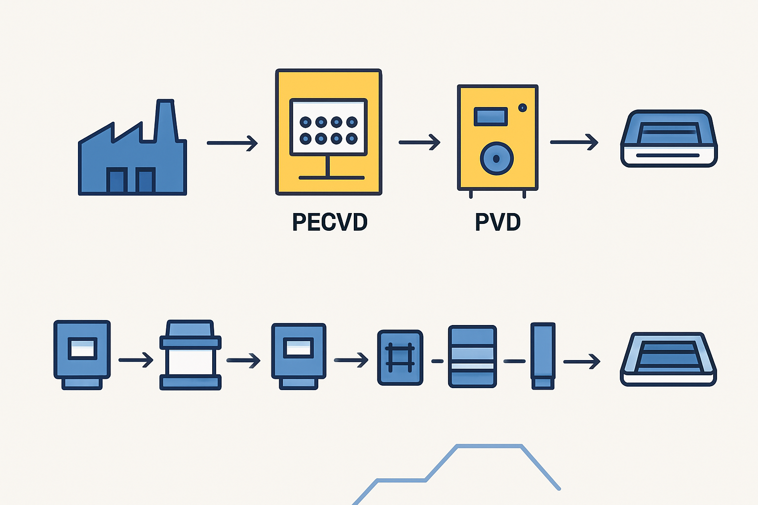 Diagram illustrating the layers of an HJT solar cell created by a PECVD machine.
