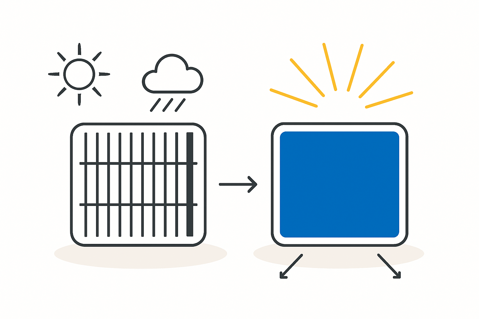 Diagram comparing the structure of a standard solar cell with an IBC solar cell
