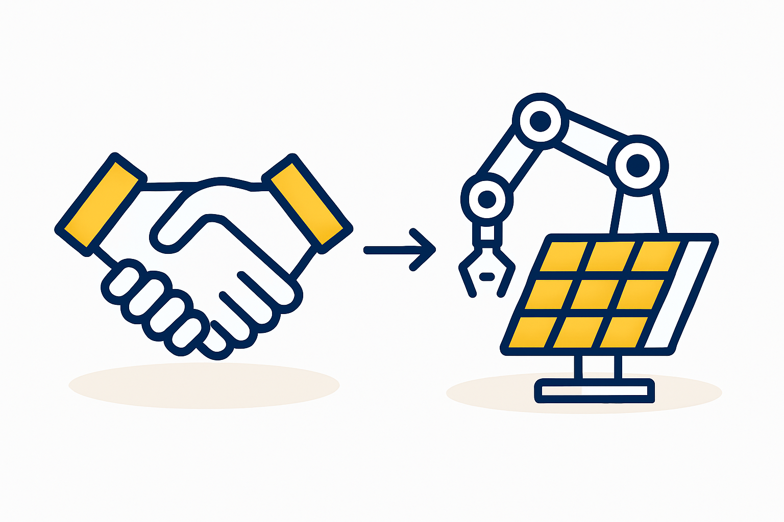 A flowchart illustrating the Joint Venture structure, showing Foreign Investor plus Local Partner leading to a JV Company which in turn creates a Turnkey Solar Factory