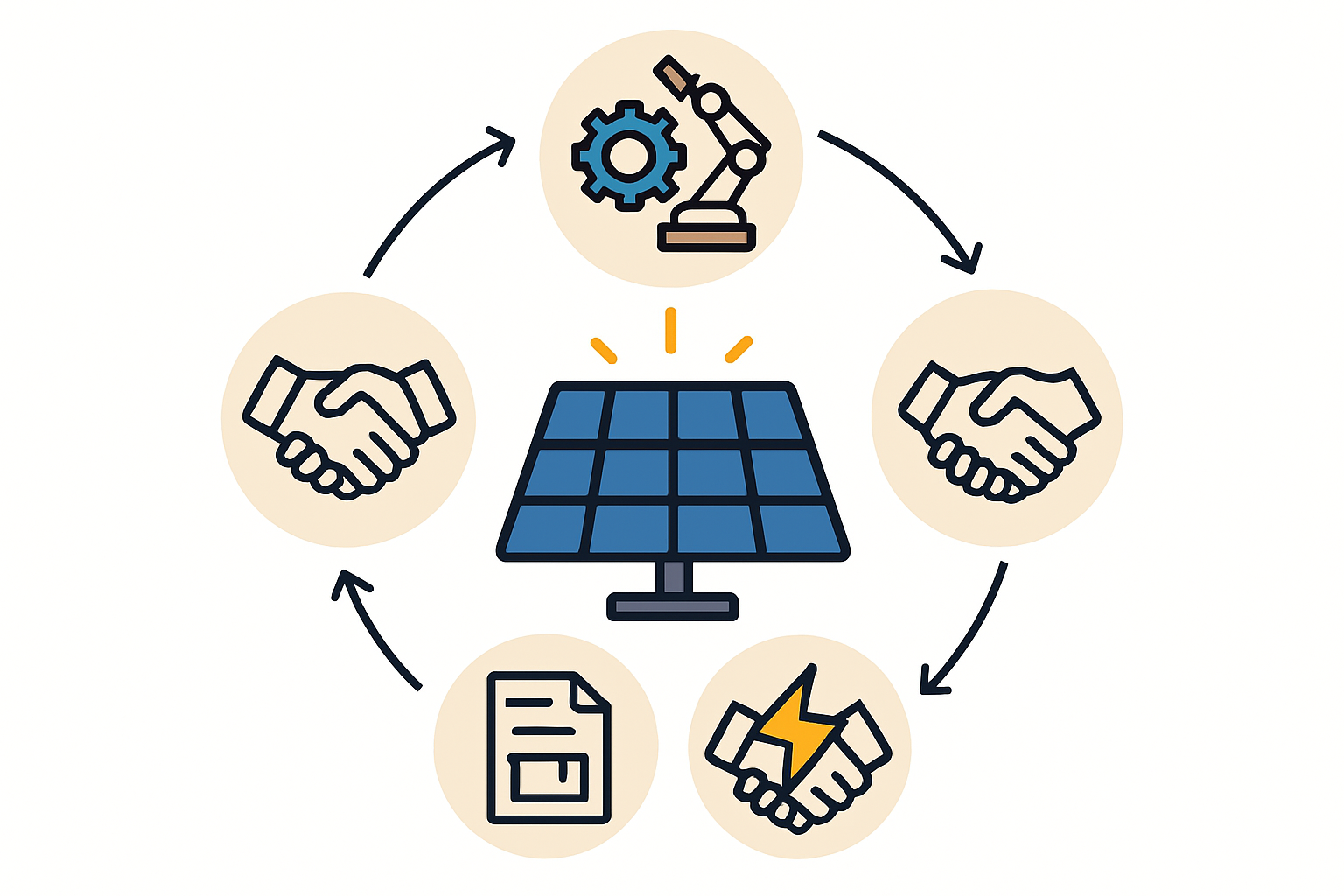 An infographic illustrating the steps of a structured training program for solar technicians.