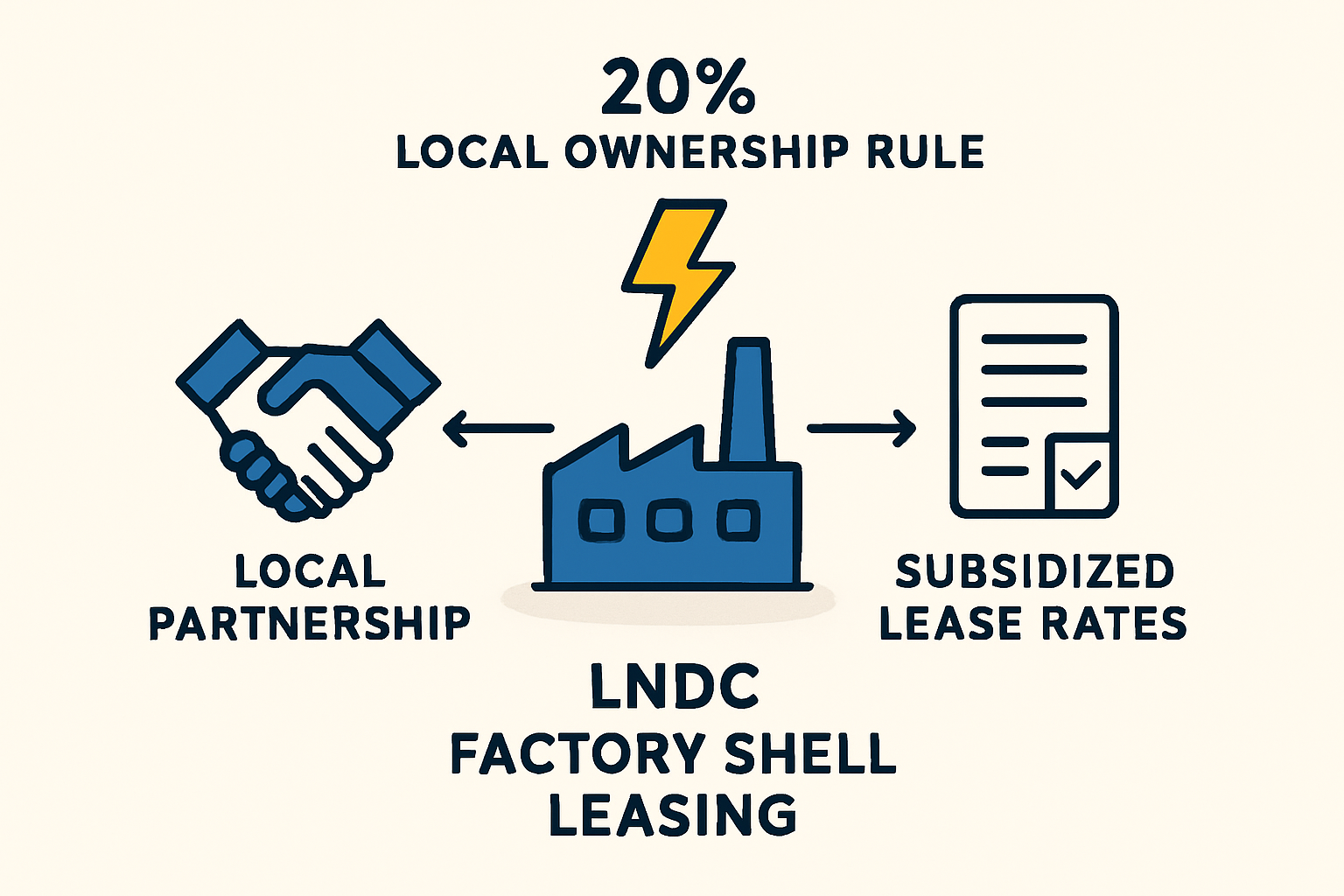 A flowchart or diagram illustrating the step-by-step process of securing a land lease through the LNDC.
