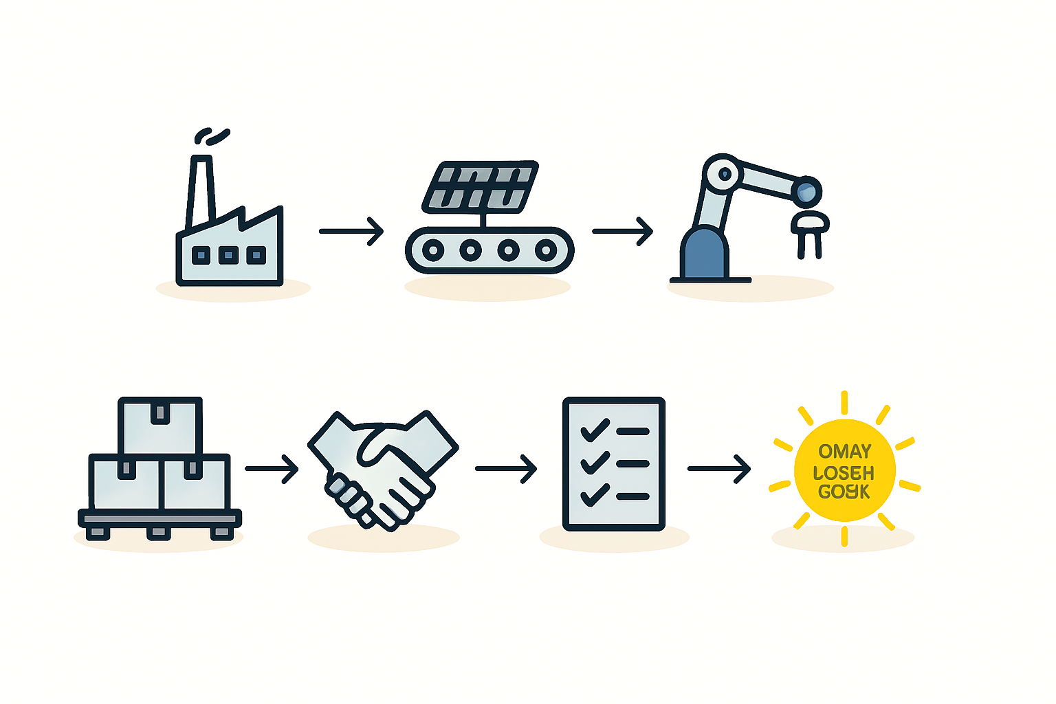 A clean, modern photo of an operational solar module production line, emphasizing automation and skilled workers in a professional environment.