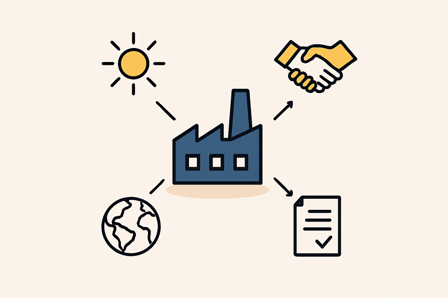 An architectural rendering of a modern, clean solar module factory in a desert landscape, representing the Moroccan facility.