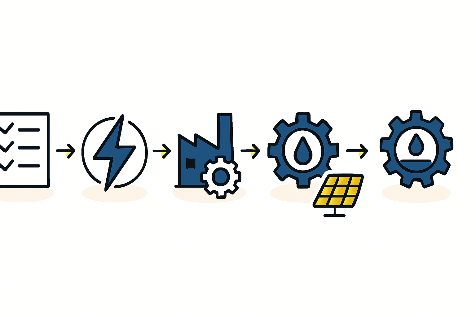 A diagram illustrating a captive power plant setup: solar PV array, battery storage, and a backup diesel generator connected to the factory.