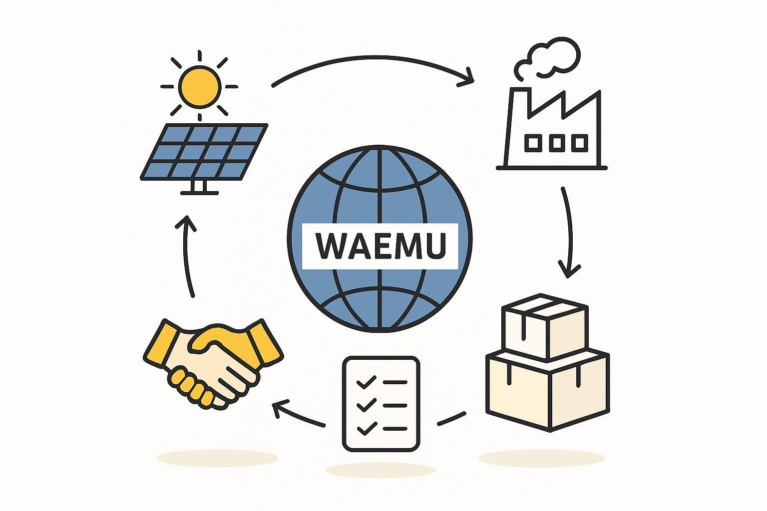 Map of the WAEMU/UEMOA member countries with Senegal highlighted, showing trade routes to neighboring nations like Mali, Guinea, etc.
