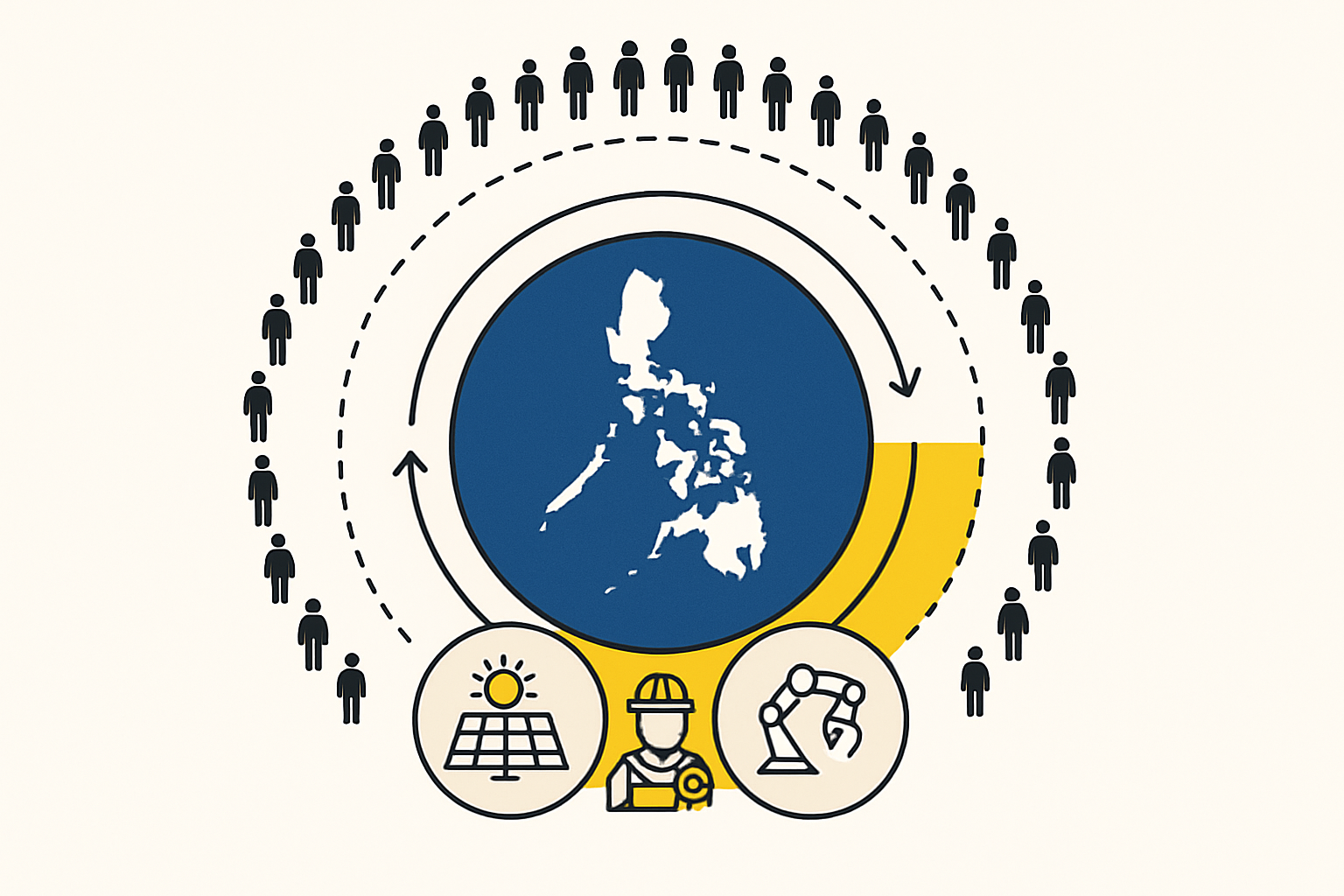 A team of Filipino engineers and technicians collaborating on a factory floor, wearing appropriate safety gear.