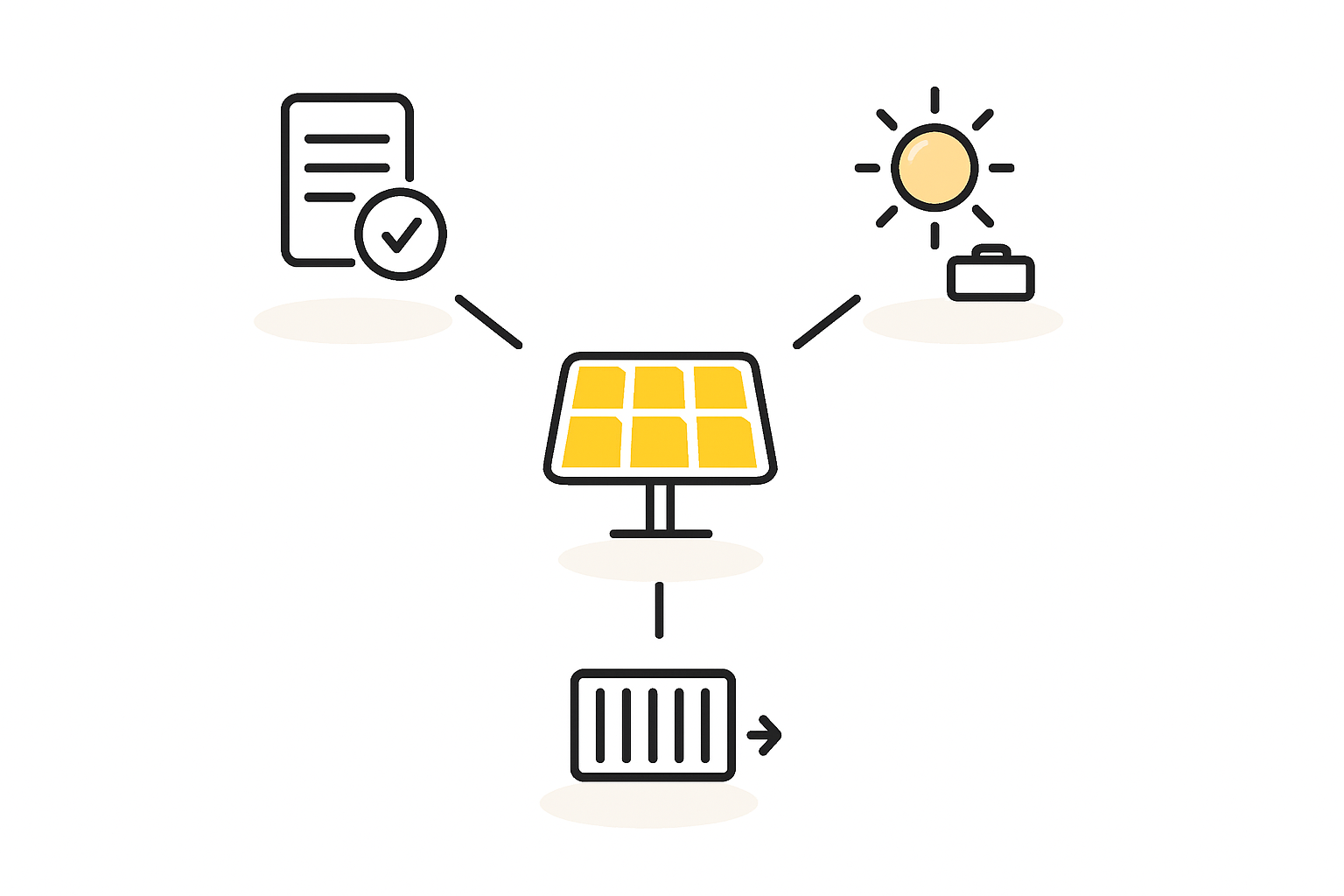 A flowchart showing the key stages of setting up a solar module factory, from initial business plan to full-scale production, with J.v.G.'s role highlighted at each step.