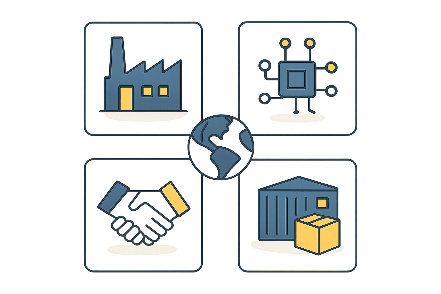 An aerial view of a secure industrial compound, illustrating the concept of a clear perimeter, controlled access points, and separation between administrative and production areas.