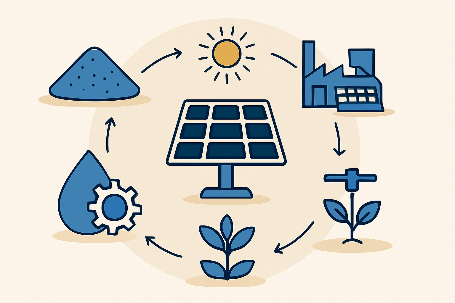 A flowchart showing the key stages of a turnkey solar module factory setup, from planning to production.