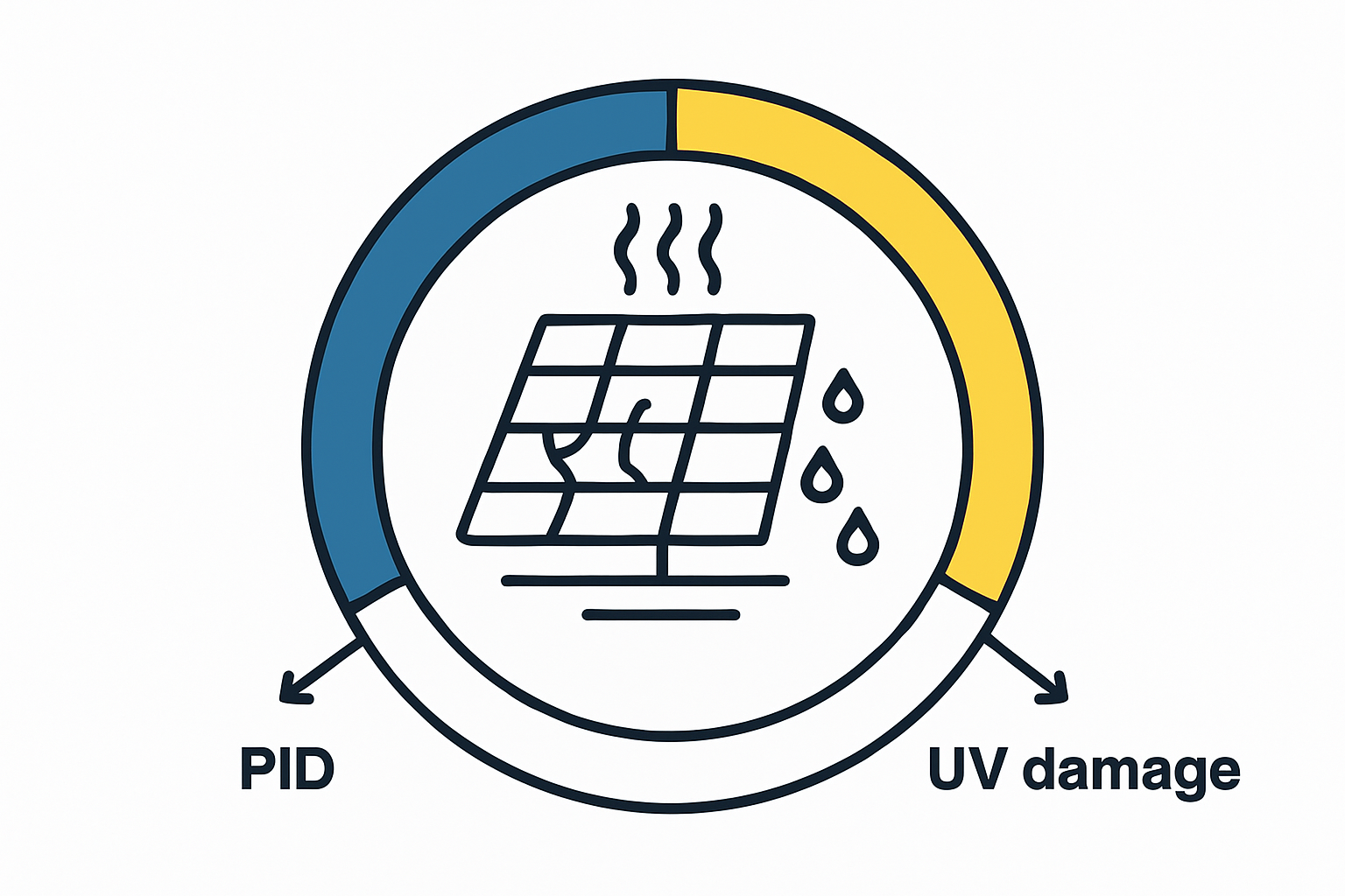 A diagram showing the layers of a solar module (glass, encapsulant, cells, backsheet).