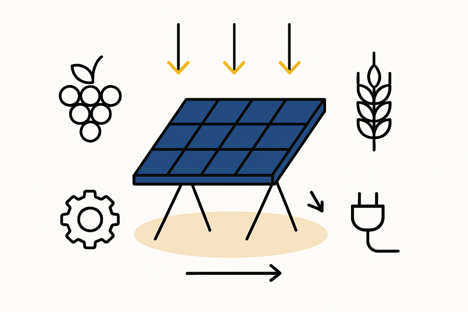 A close-up diagram comparing a standard solar module with a bifacial agrivoltaic module, highlighting cell spacing or glass-glass structure.