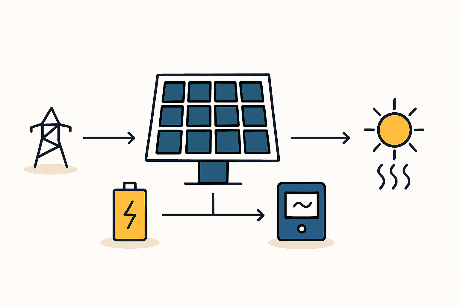 A small commercial business in Somalia powered by a diesel generator, with solar panels being installed nearby.