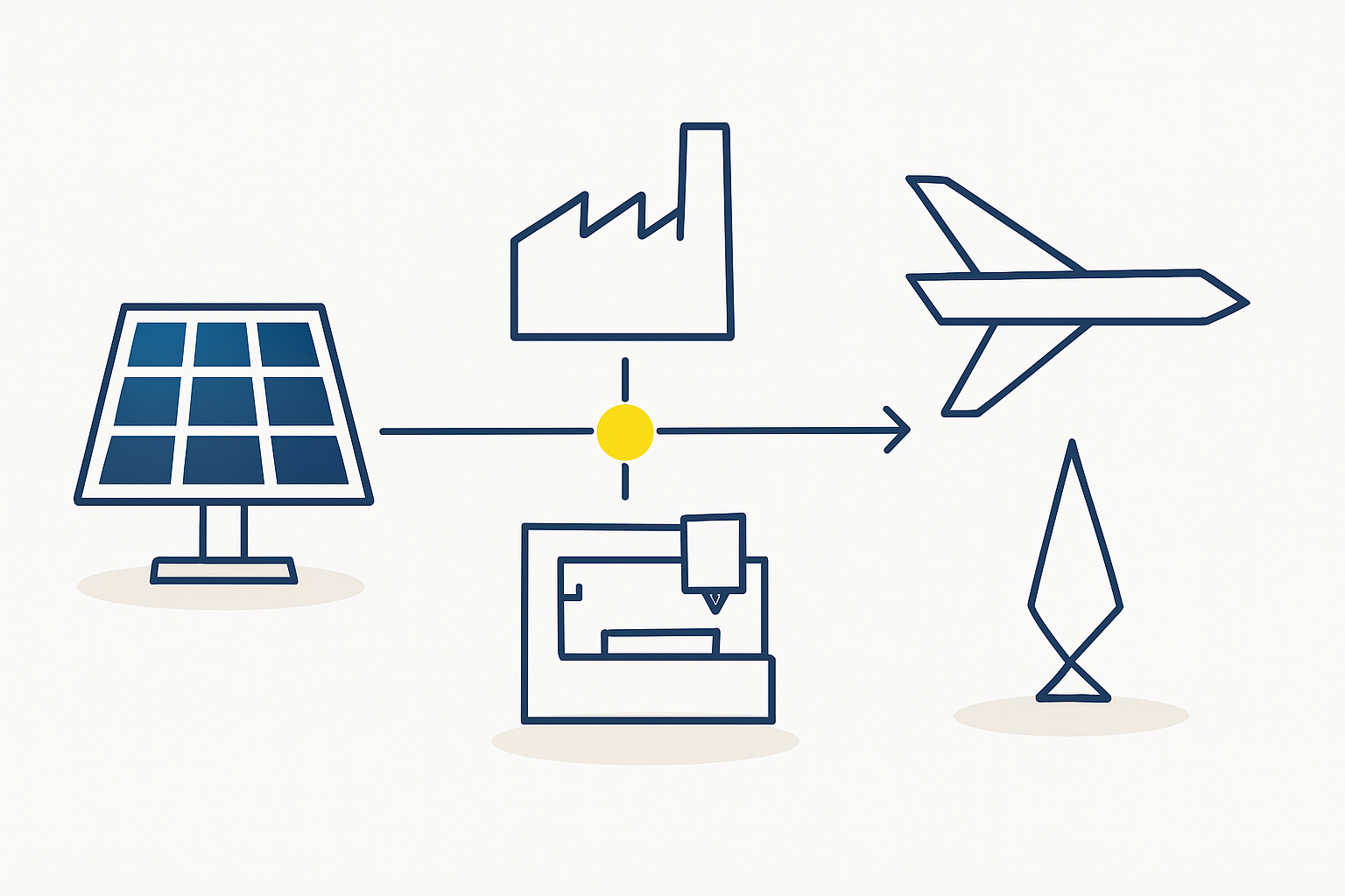 Infographic showing a solar module production line with callouts highlighting equipment that could be classified as dual-use (e.g., high-temperature furnaces, automated handling systems, and laminators).