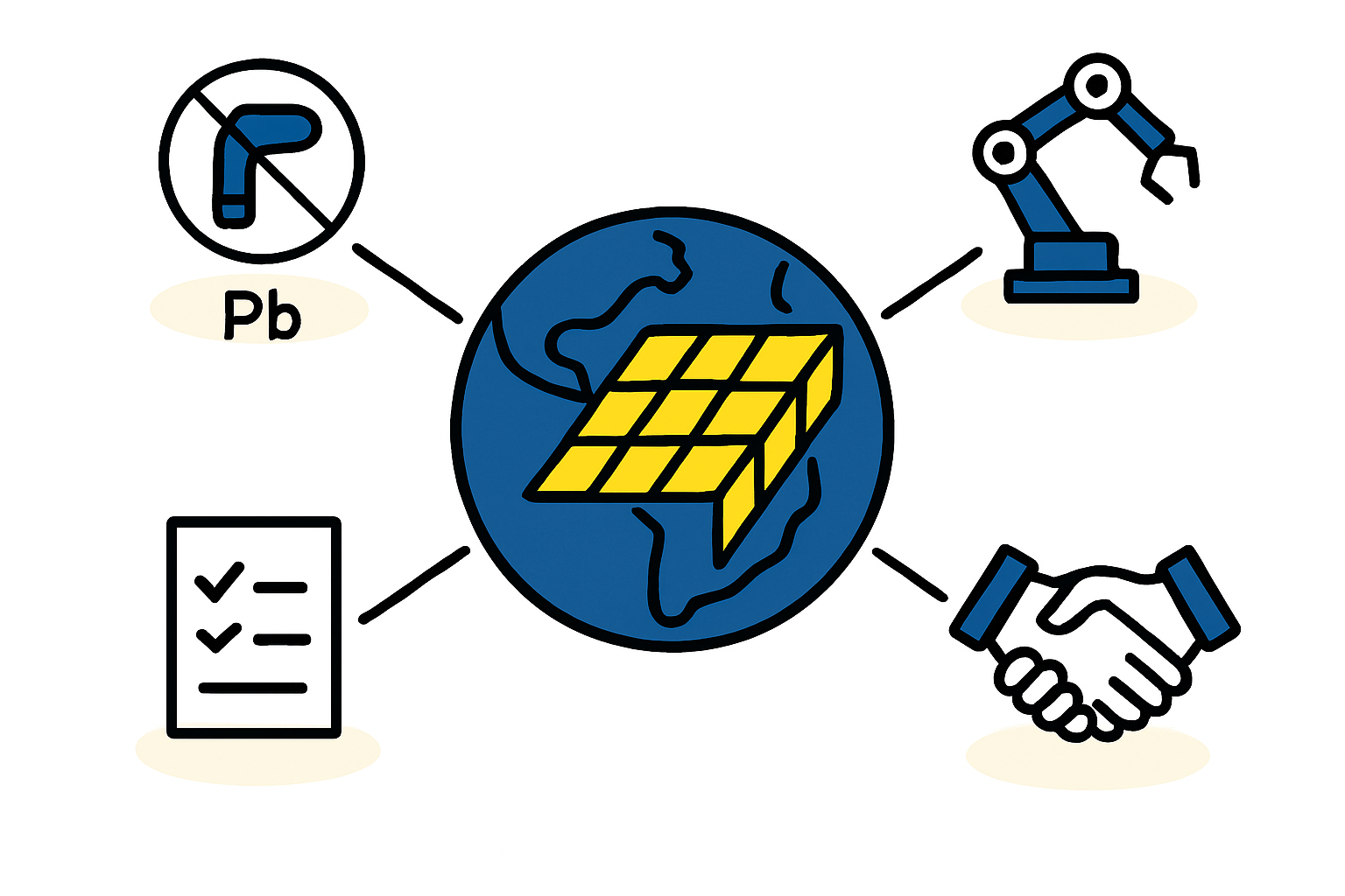 A flow chart illustrating a circular economy model for solar panel manufacturing, from production to recycling and reuse.